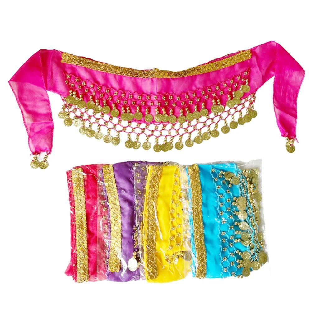 Ethnic Fashion India - เด็กแบบใหม่ผ้าพันคอผ้าชีฟองติดสะโพกสำหรับเด็กชุดเต้นระบำหน้าท้องโซ่เข็มขัดอินเดีย