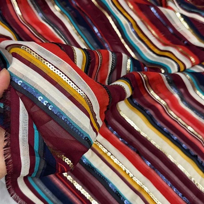 ผ้าปักลายทางหลากสีประดับเลื่อม - Ethnic Fashion Design บทวิจารณ์และราคา