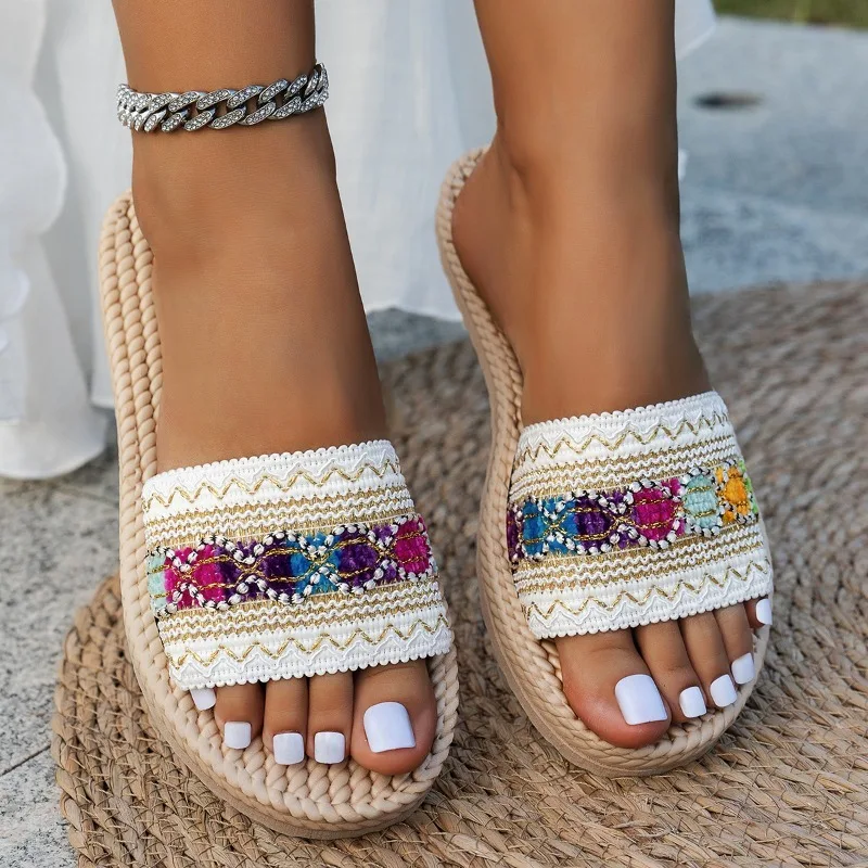 รองเท้าแตะผู้หญิง รองเท้าแฟลตด - Ethnic Fashion Design บทวิจารณ์และราคา